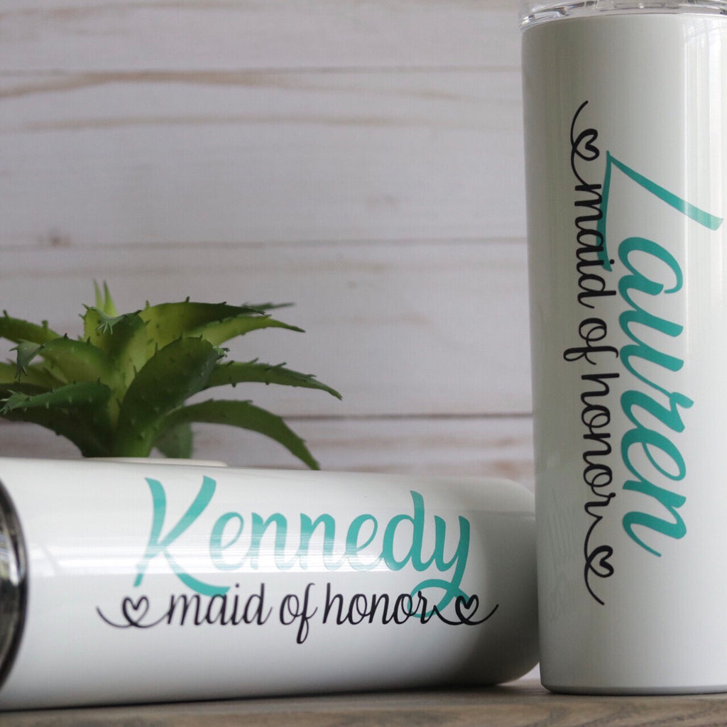 PERSONALIZED SKINNY STAINLESS STEEL TUMBLER - BRIDAL PARTY GIFT
