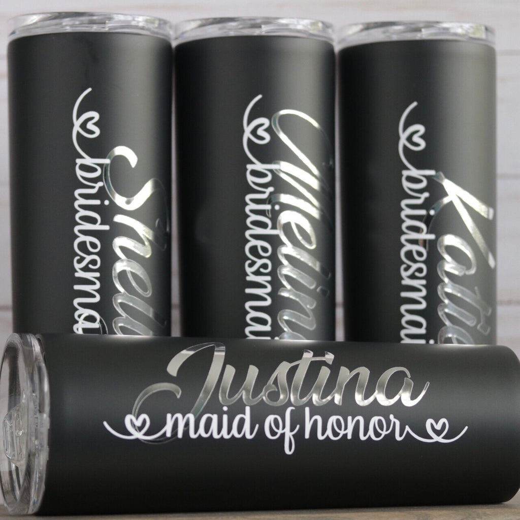 PERSONALIZED SKINNY STAINLESS STEEL TUMBLER - BRIDAL PARTY GIFT